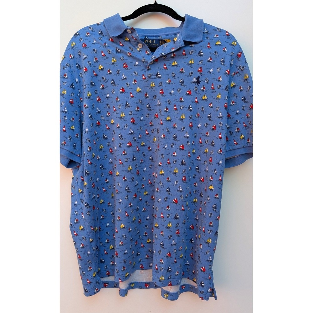 Polo Ralph Lauren Mens XL Classic Fit Nautical Sailboat Anchor Blue Polo Shirt
